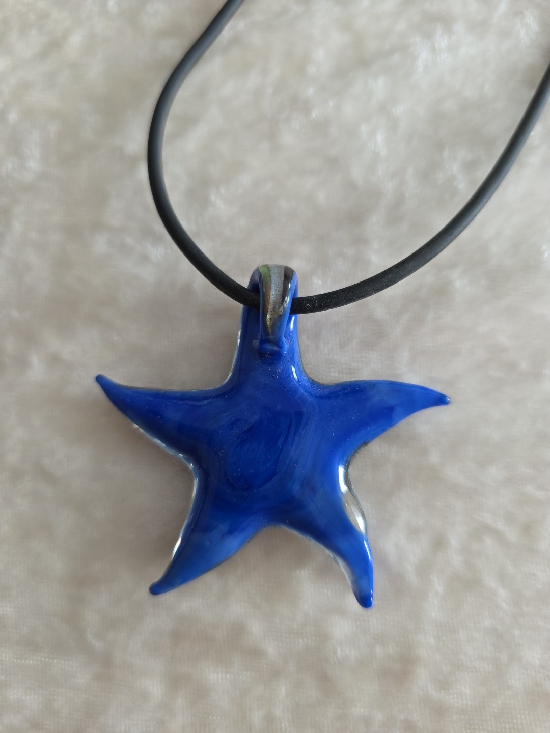 Murano Style Glass Starfish Pendant With Rubber Cord Colorful