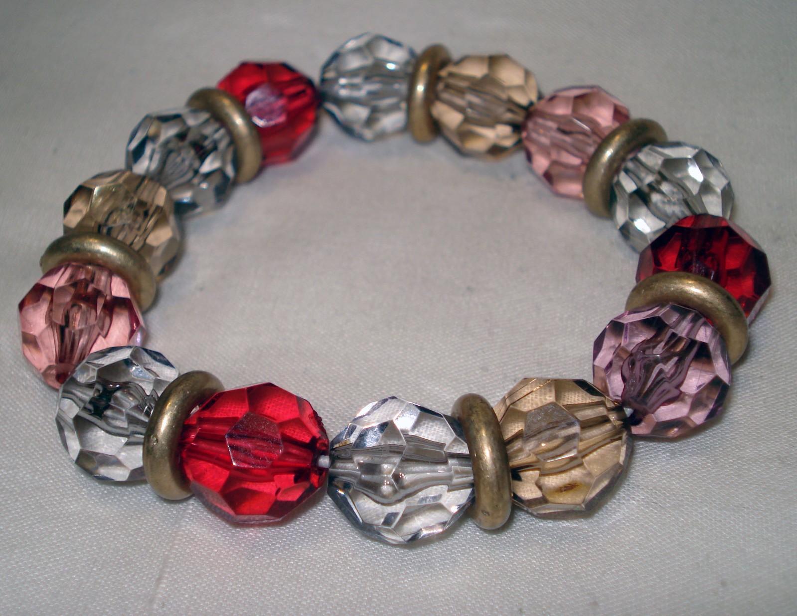 Plastic Red Purple Pink Faceted Ball Beads Beaded Jewelry Stretch Bracelet