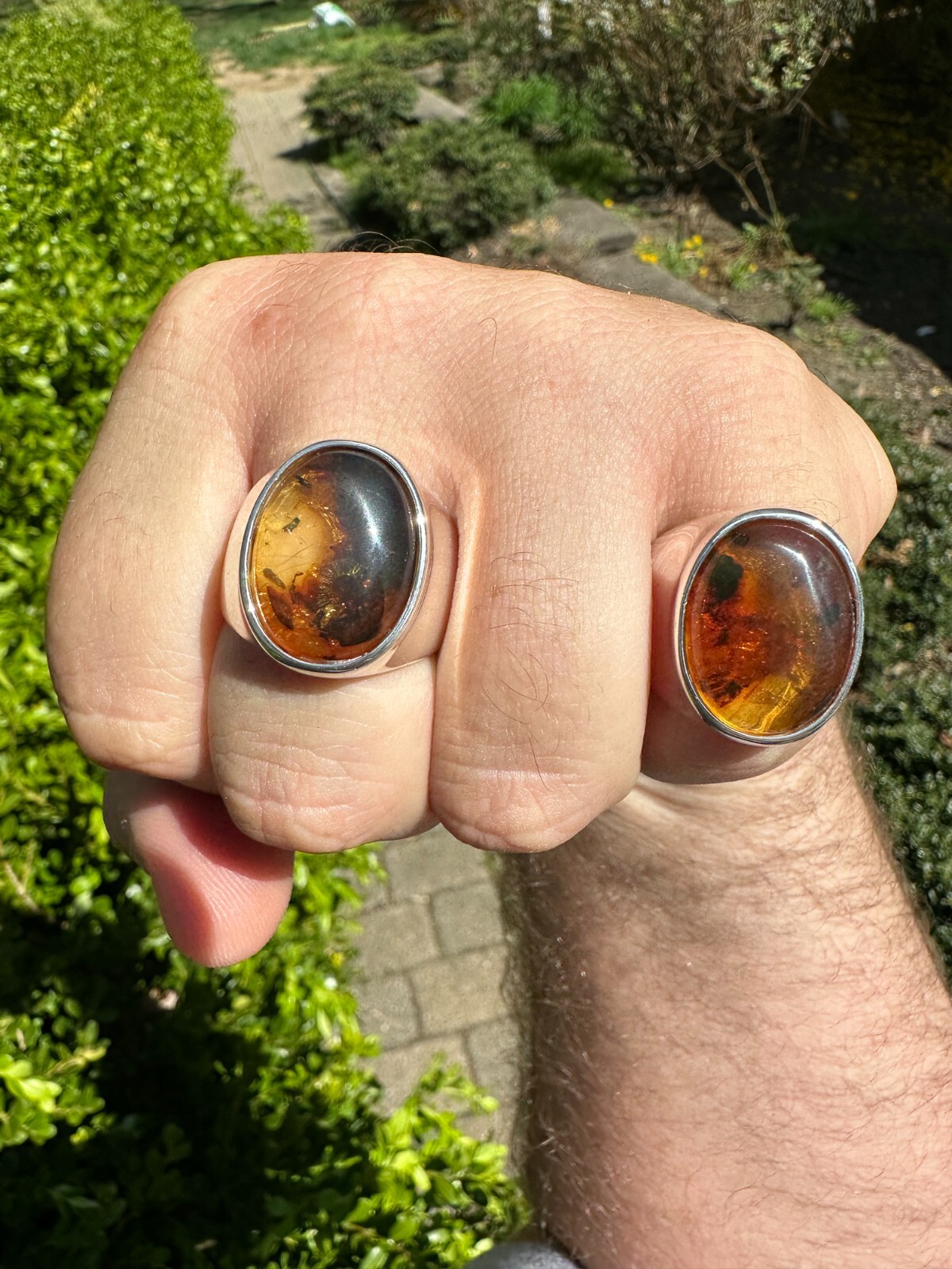 Large Genuine Baltic Amber Stone Mens Real Solid 925 Sterling Silver Signet Ring