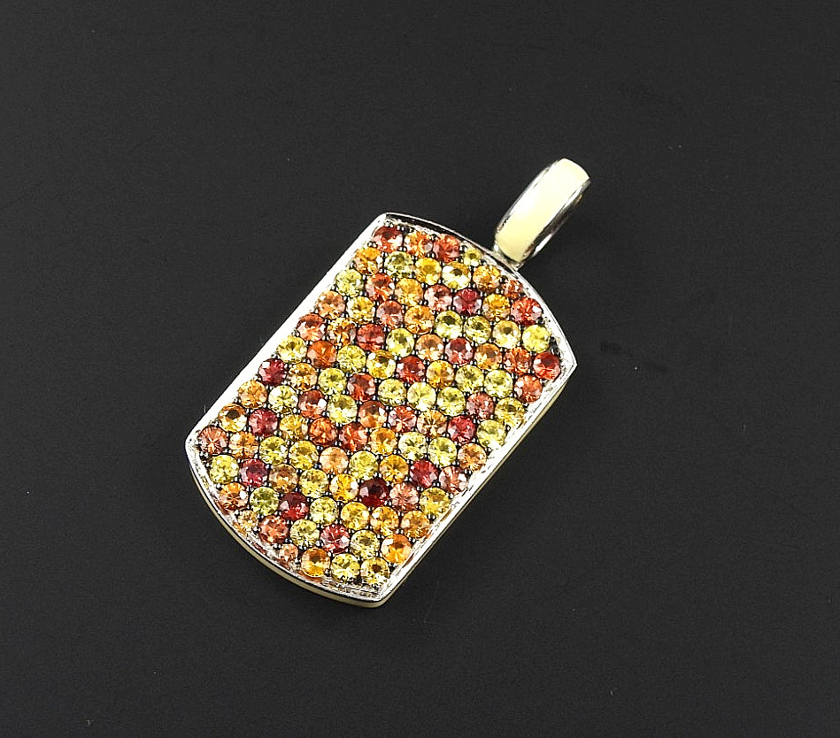 EFFY BH 925 Sterling Silver Multi Gemstone Pave Dog Tag Pendant Signed Jewelry