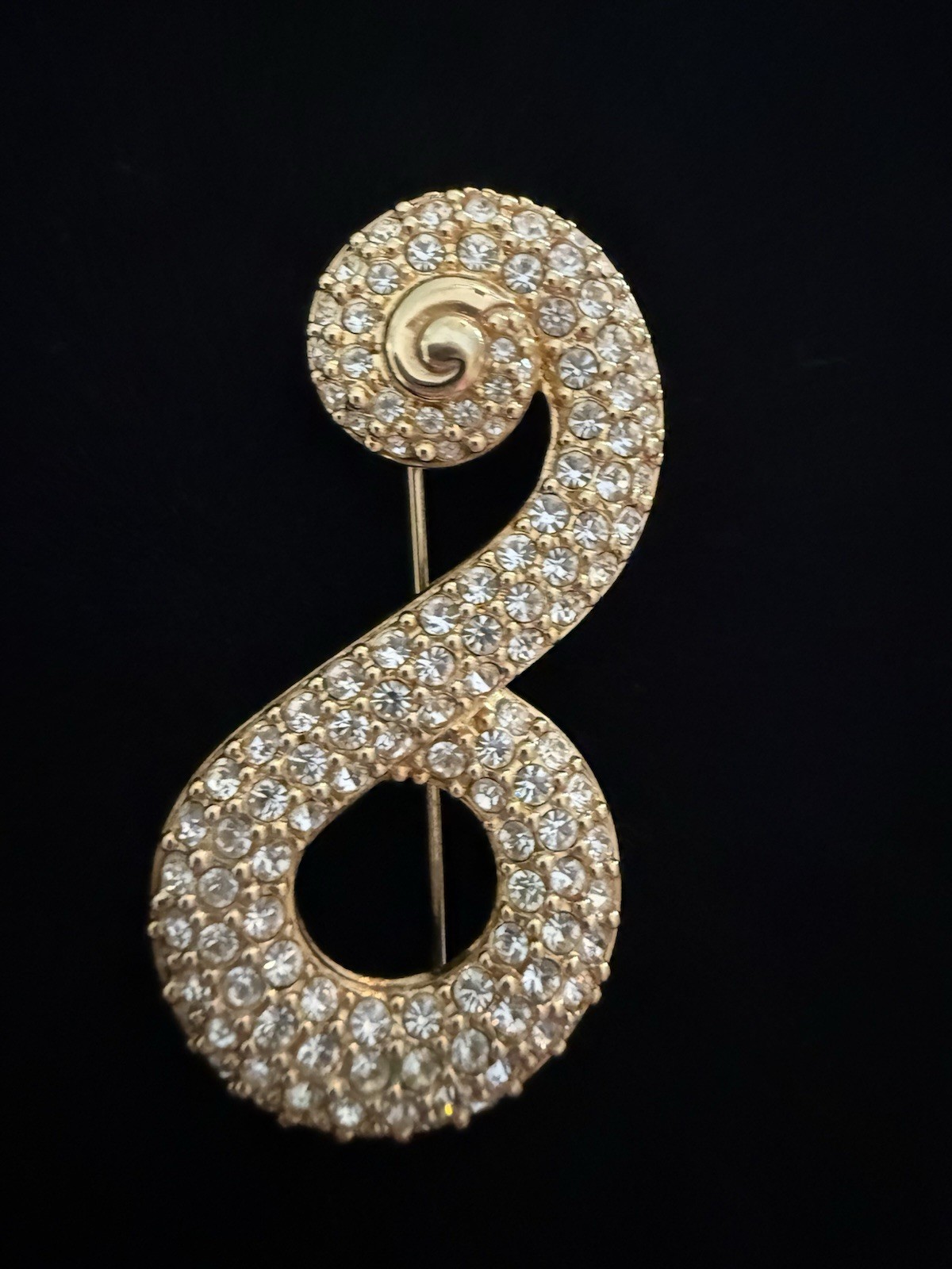 Swarovski Clear Crystal Rhinestone Pavé Swirl Brooch Pin Metal 2 in Art