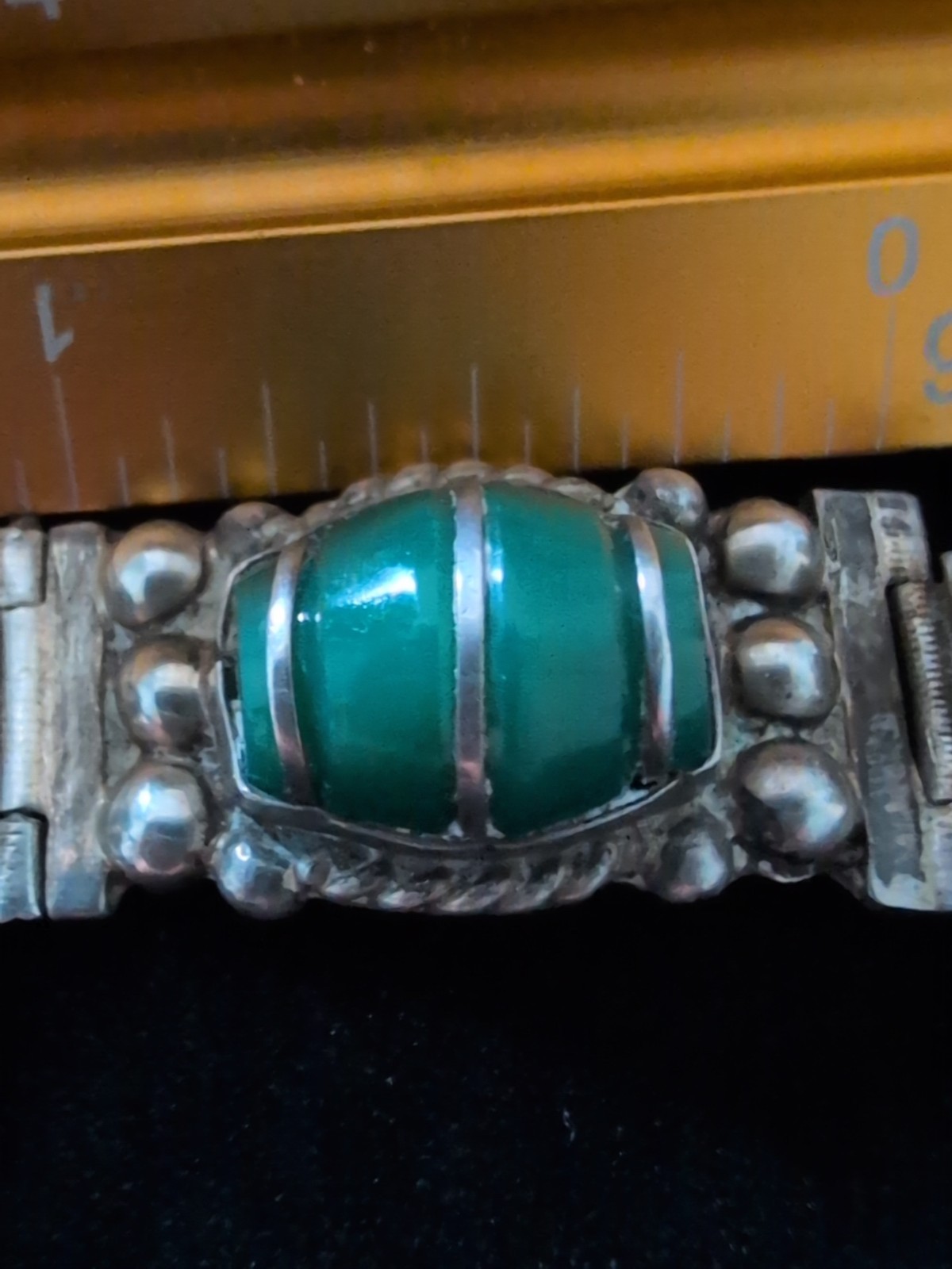 HEAVY 30G Vintage Sterling 925 Handcrafted Deep Green Onyx