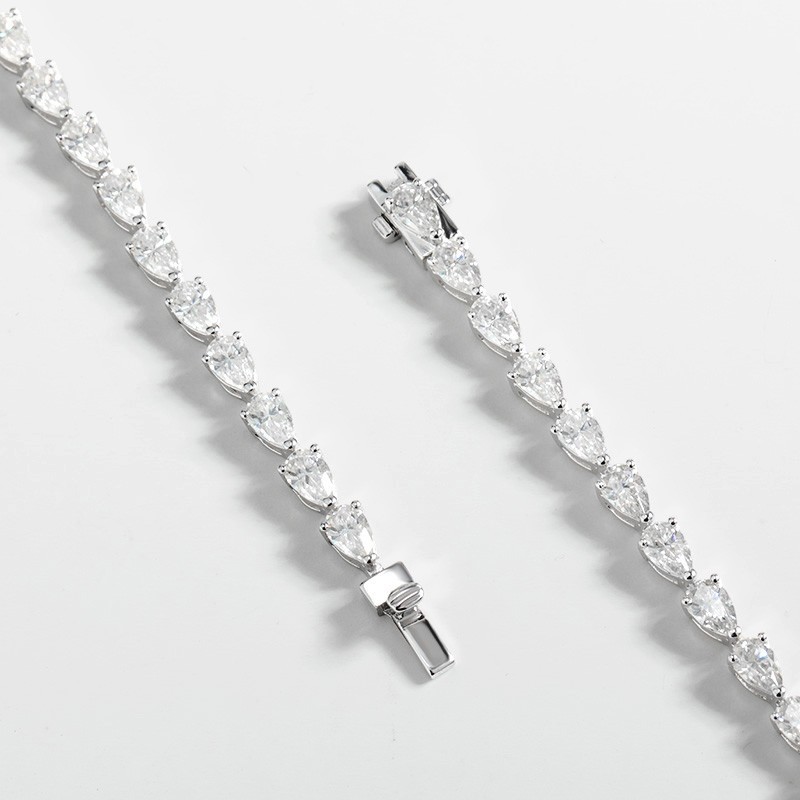 Full Pear Cut Real Moissanite Women Tennis Bracelet 925 Sterling Silver Chain