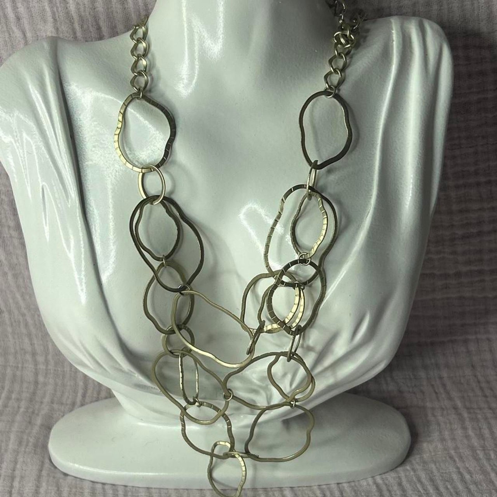 Coldwater Creek Matte Gold Abstract Geometric Tiered Bib Necklace