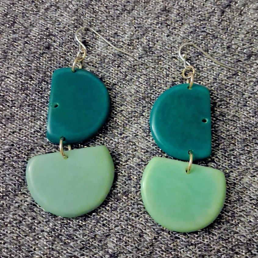 Handmade Green Recycled Acrylic Semi-Circle Dangle Drop Earrings French Wire