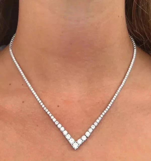 12Ct Round Cut Lab Created Diamond Women’s Tennis Necklace 14K White Gold Plated