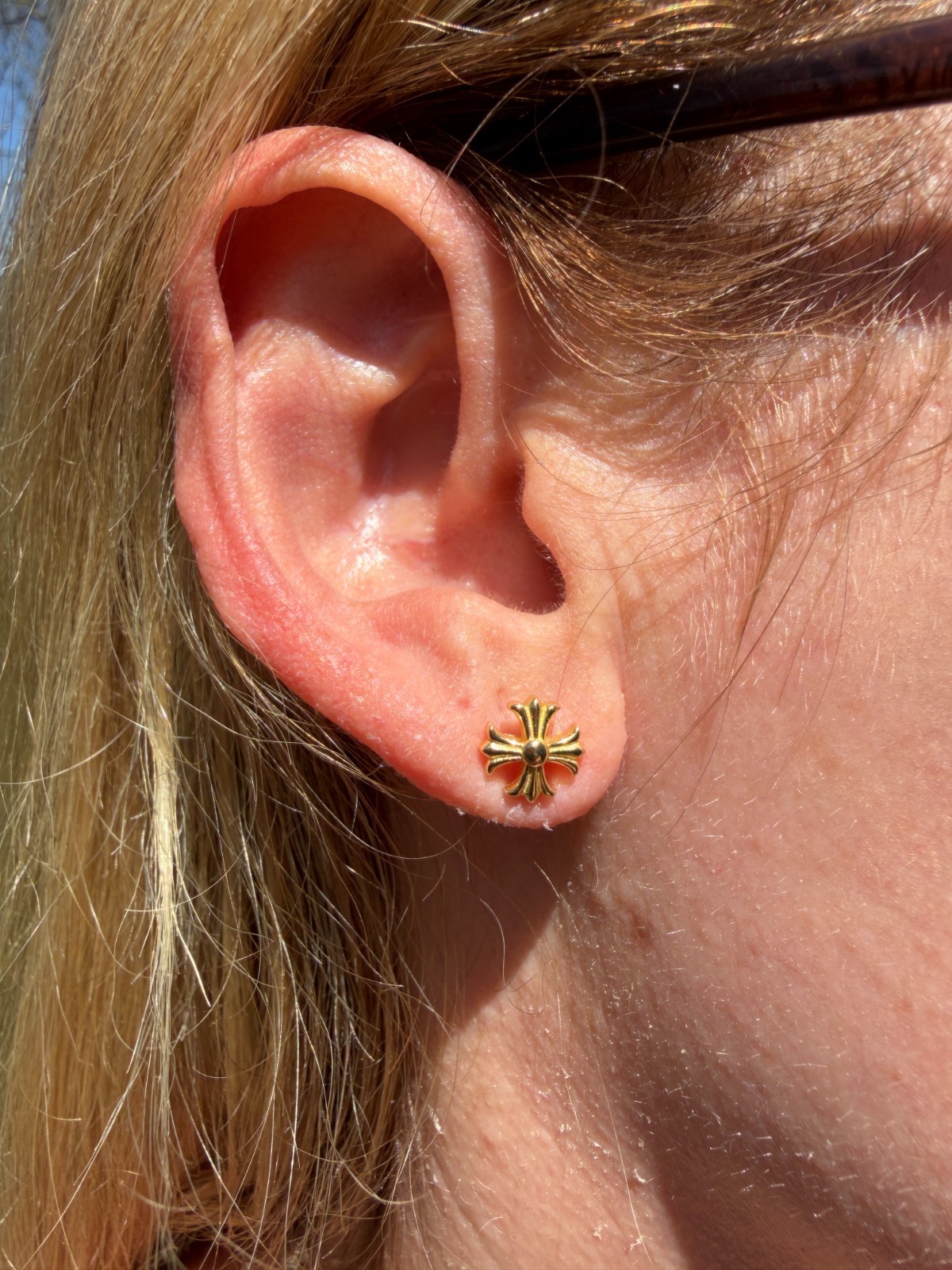 Real 14k Gold Over Solid 925 Silver Men Hearts Chrome Star Earrings Plain Studs