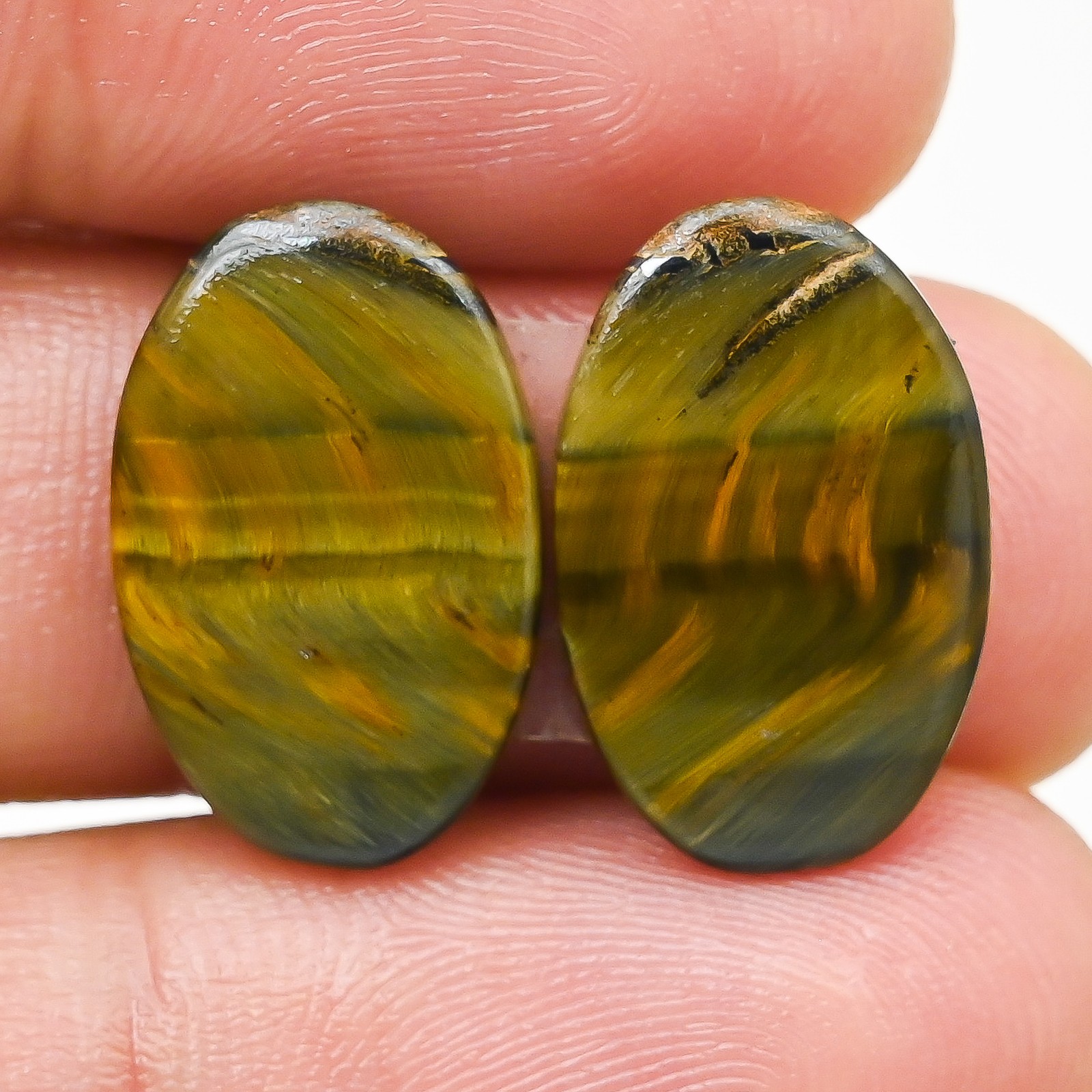 13.90Cts Natural Golden Tiger Eye Pair Oval Cabochon Loose Gemstone