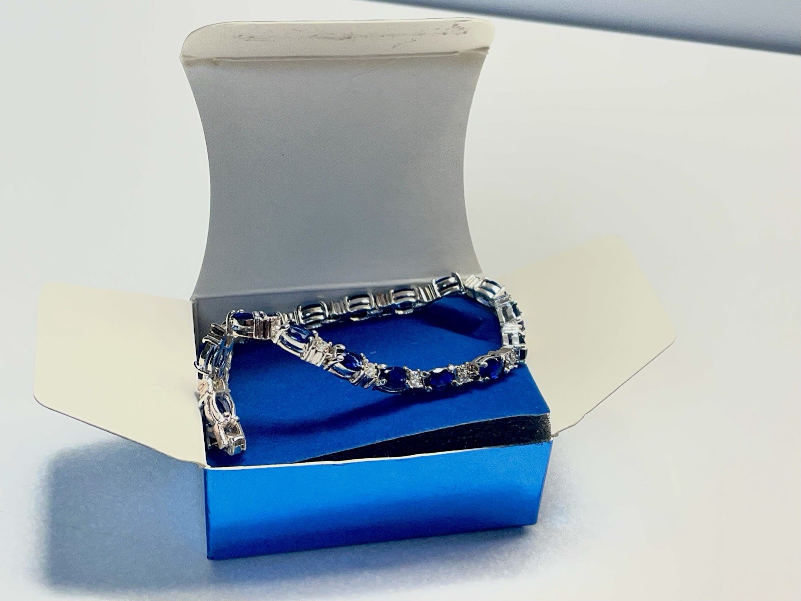 Avon September Birthstone Color Tennis Bracelet Silver Tone Blue Sapphire