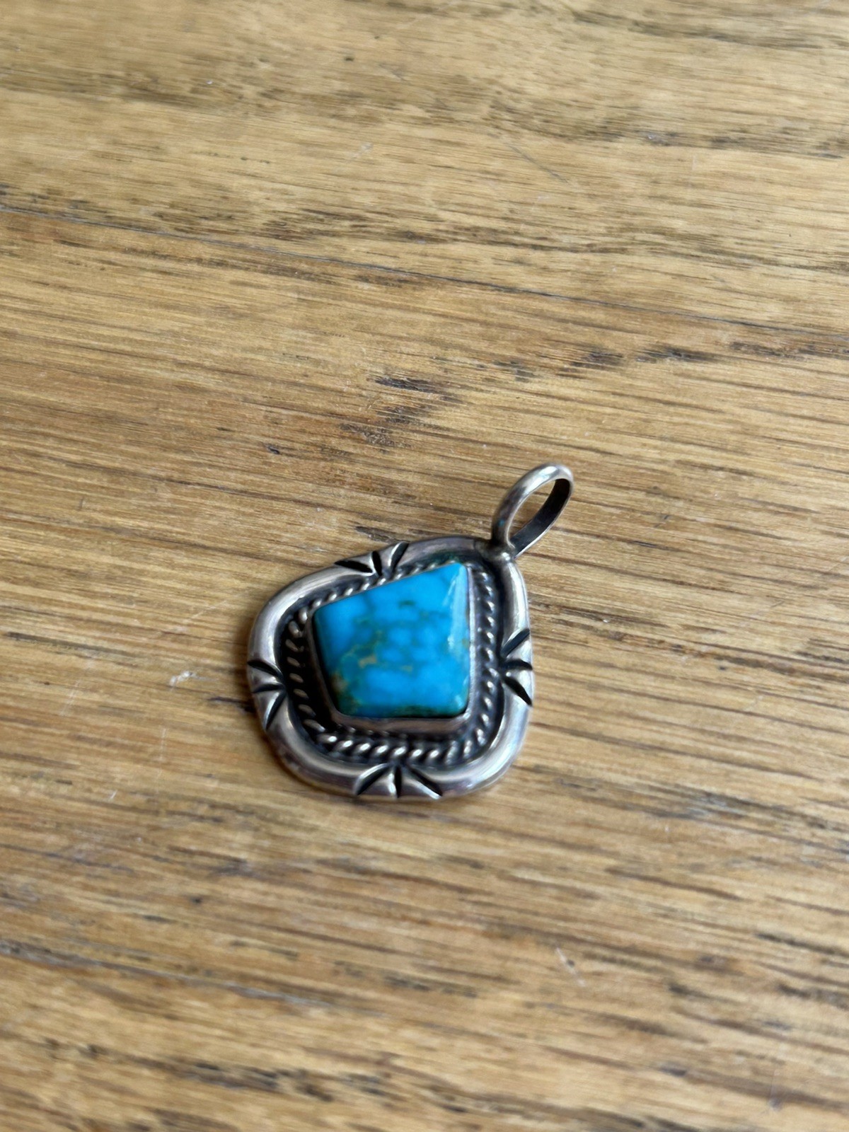 Vintage Sterling Silver Turquoise Petite Handmade Geometric Teardrop Pendant 4g