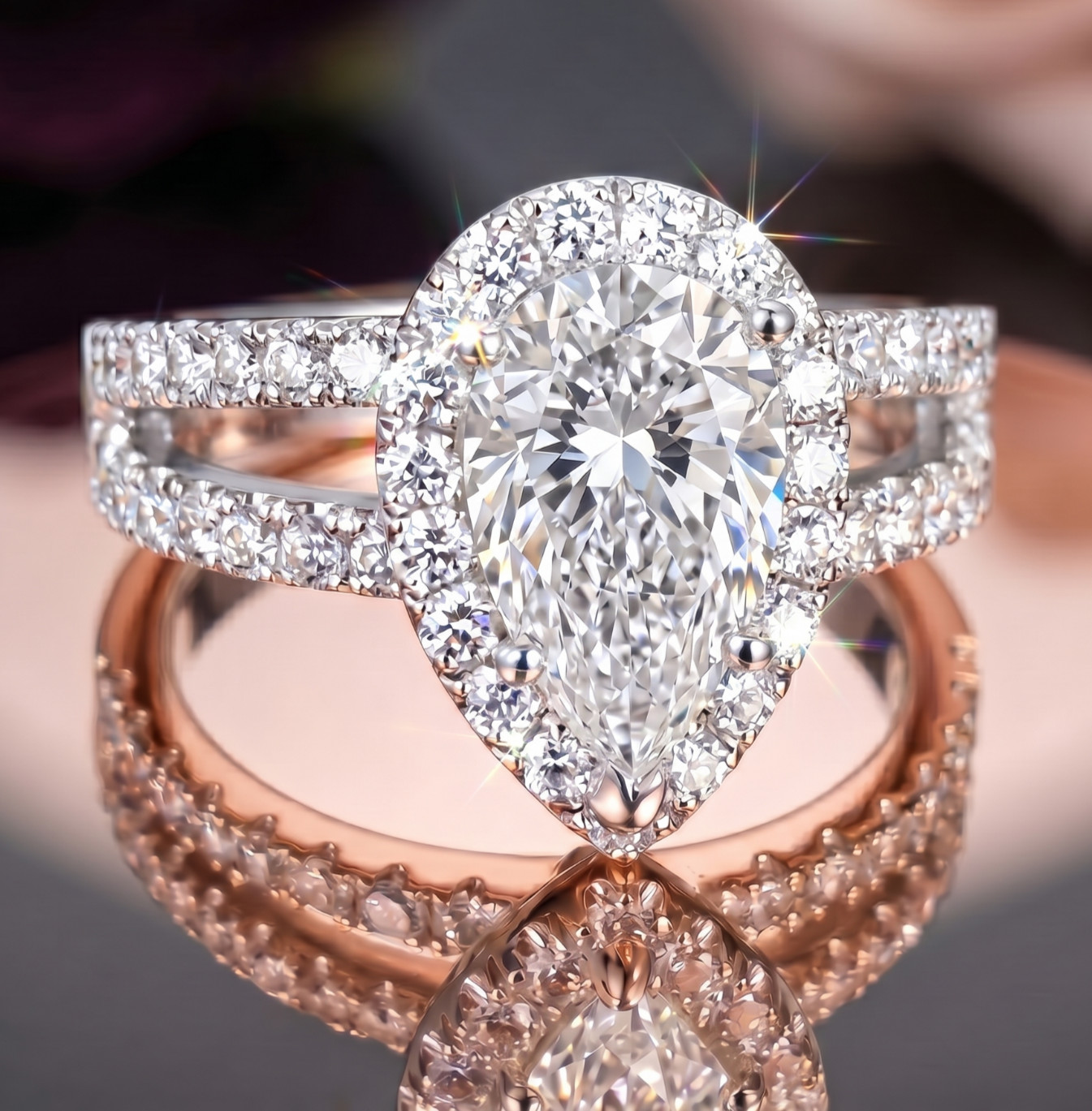 4.60 Ct Certified Pear Shape White Natural Diamond Ring VVS1 White Gold Finish