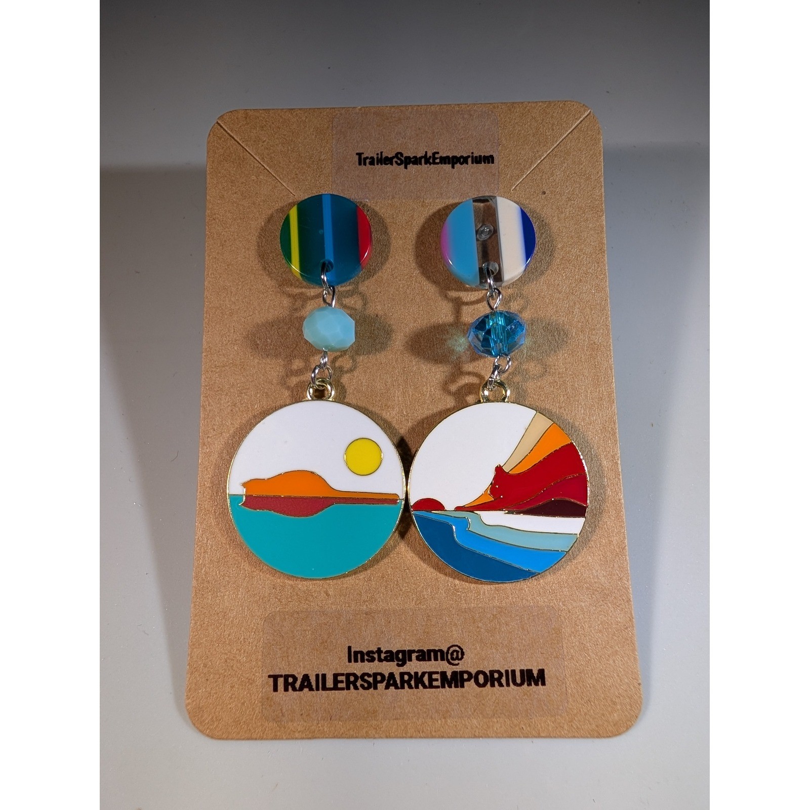 TrailerSparkEmporium Hidden Kitty Enamel Landscape Drop Earrings Nickel Free