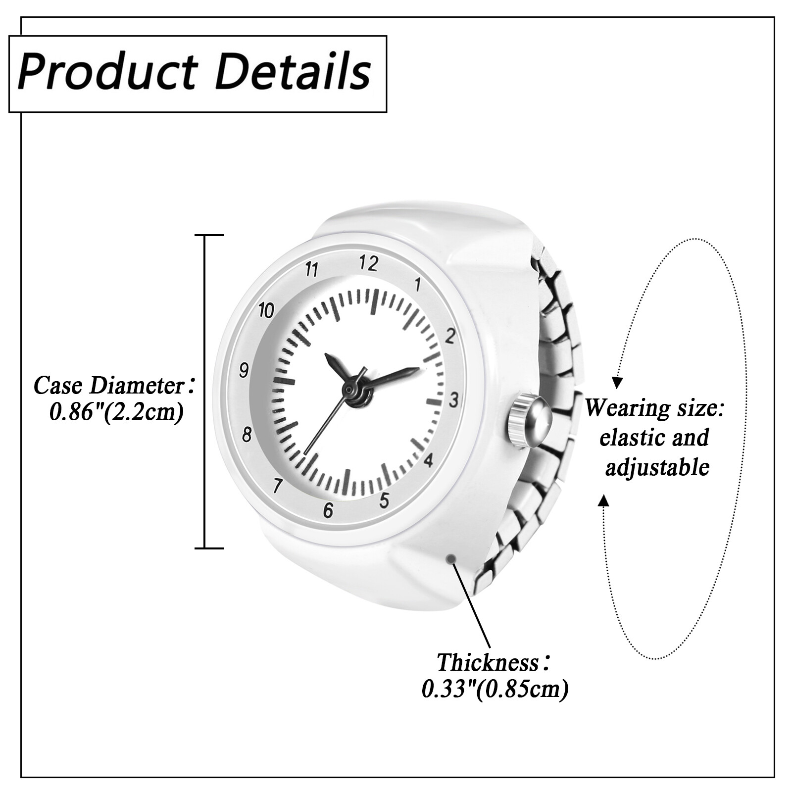 Novelty Finger Ring Quartz Watch Stainless Steel Stretch Band Arabic Numberals
