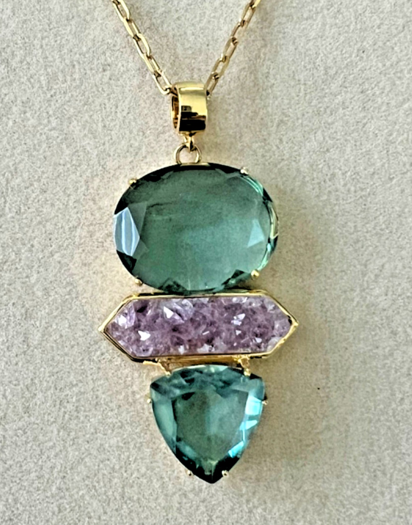 Brazilian Blue Topaz Pendant Faceted & Raw Brazilian Amethyst- Free Shipping!