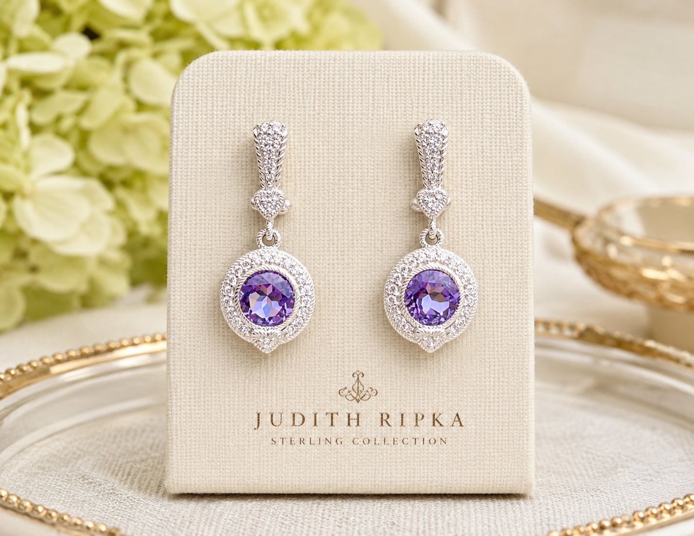 Judith Ripka Sterling Silver & Amethyst Drop Earrings with CZ Accents