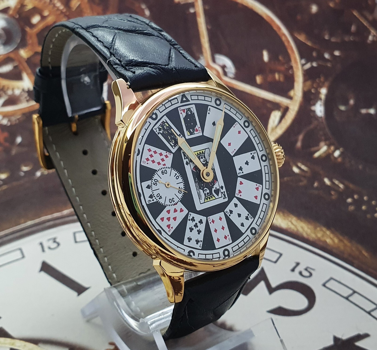 Watch Marriage Casino Playing Cards 3602 Gold case Men’s Wristwatch 18 Jewels