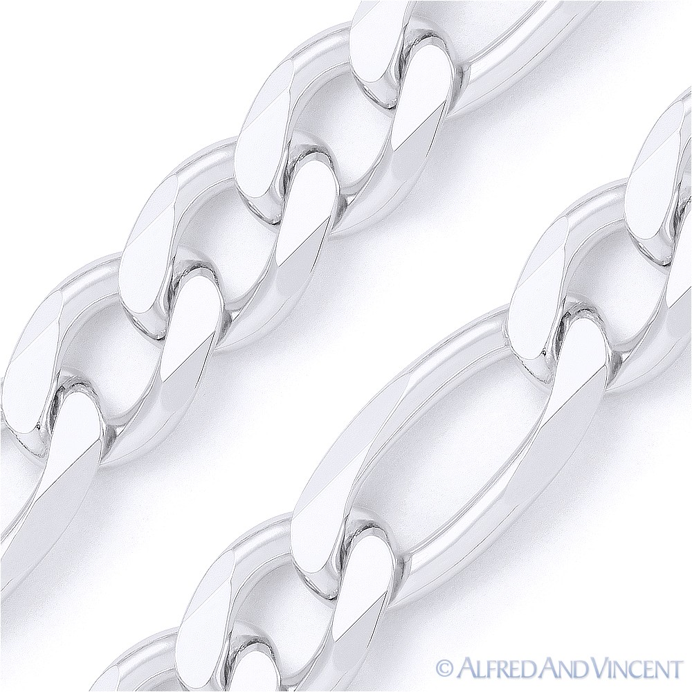 Solid Italy .925 Sterling Silver Figaro Link 7.5mm Men’s Italian Chain Necklace