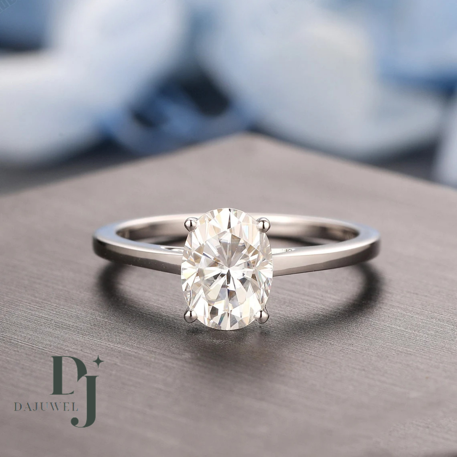 2 Carat Oval Cut Moissanite Solitaire Engagement Ring Solid 14K White Gold VVS1