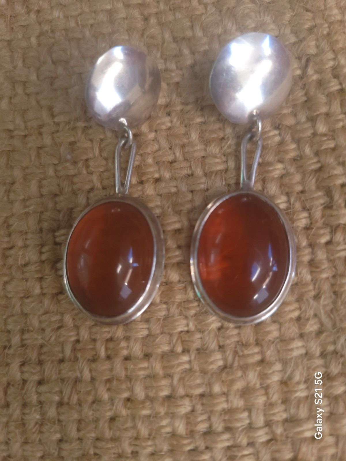 Susan Cummings 2″ Pierced Earrings Modern Silver & Amber McClure’s Nashville Tn