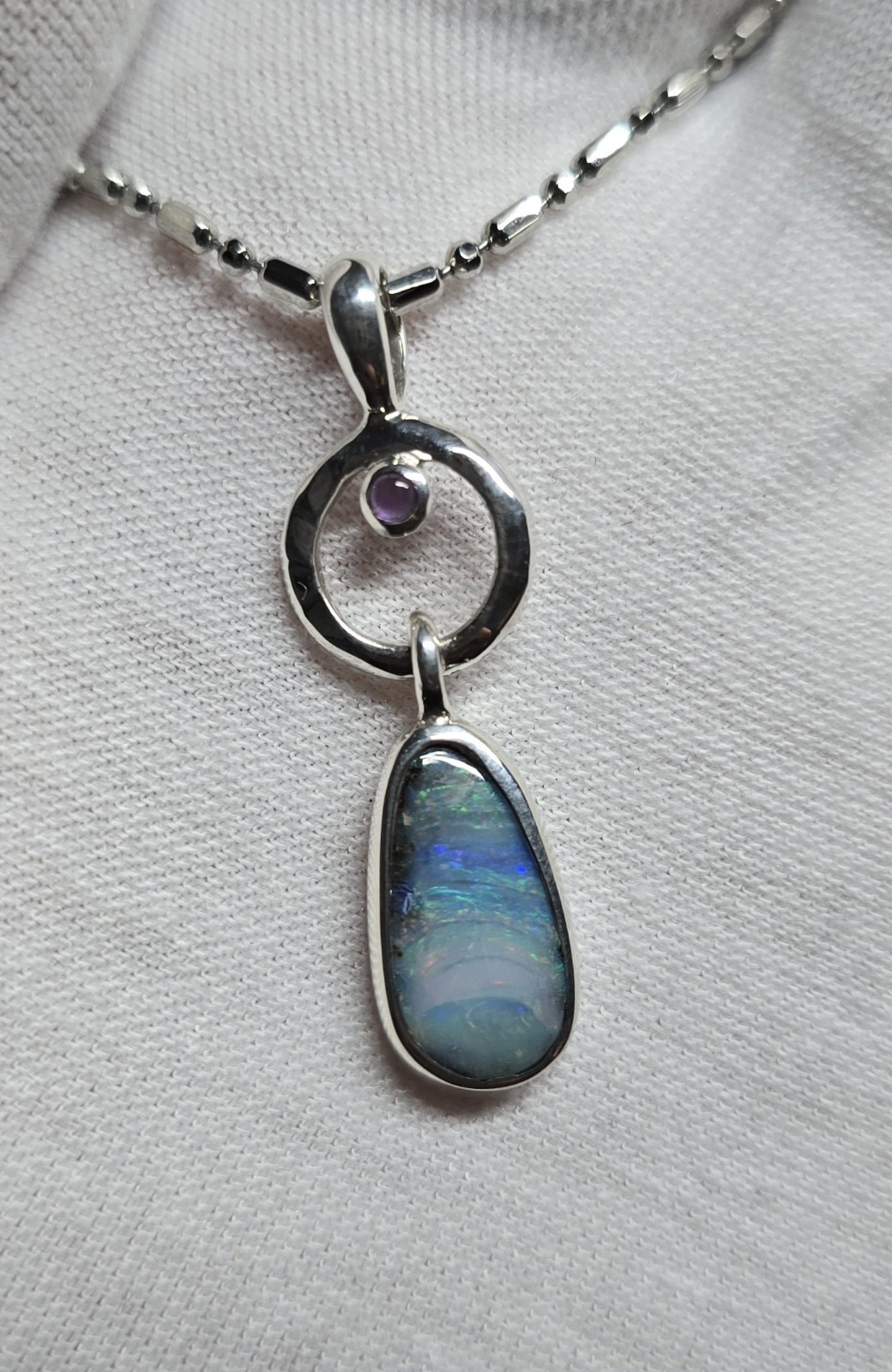 Modern Australian Made Solid Boulder Opal Silver 925 One Of A Kind Pendant