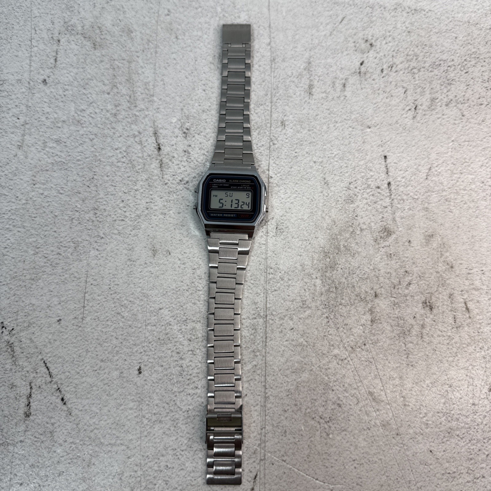 Casio Men’s Digital Watch 33mm Silver Tone Alarm Chrono 593 A158W Stainless