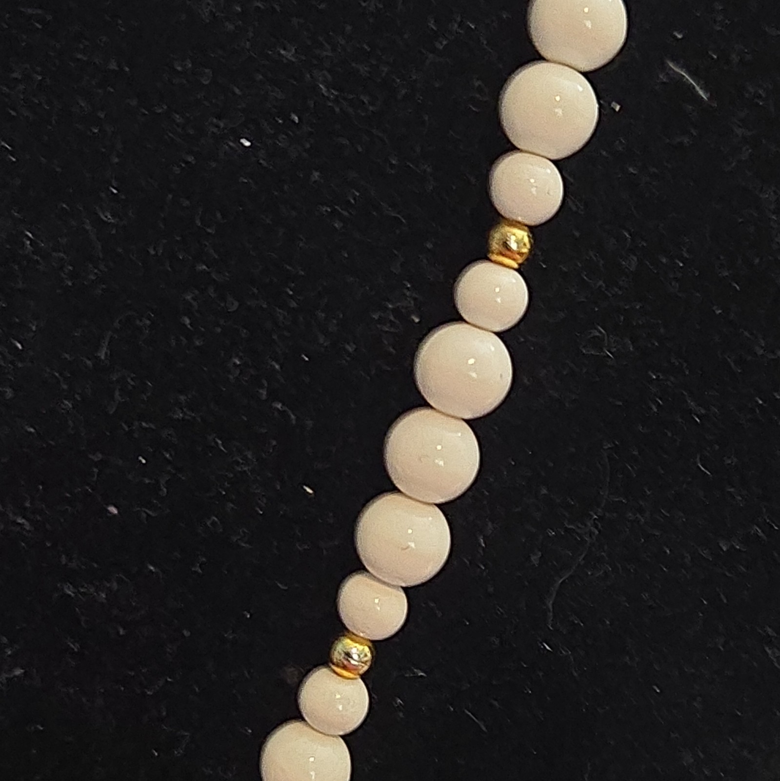 White Beaded Ball Chain Necklace Gold Tone Elephant Charm Pendant Rhinestones