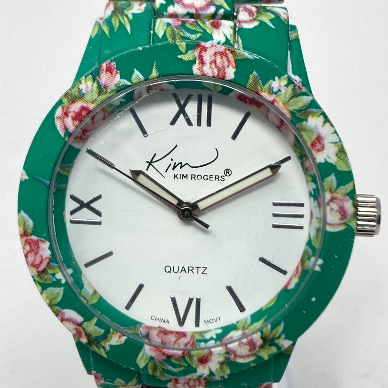Kim Rogers Women’s Watch 39mm Green Pink Floral Spring Round New Battery 7″