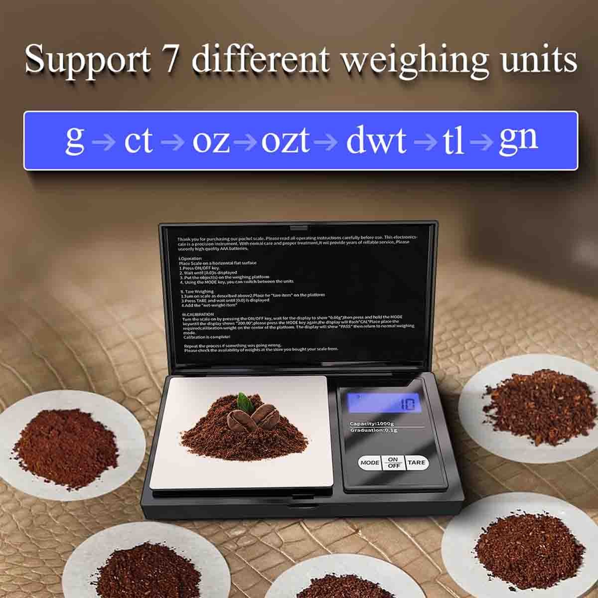 Digital Pocket Gram Scale 1000g x 0.1g, for Food, Jewelry, Grains, Tare Function