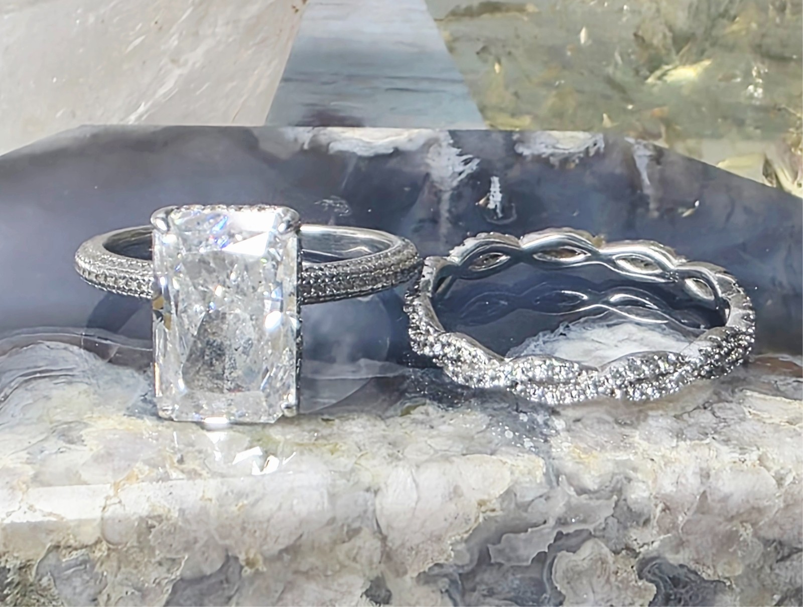 925 Sterling Silver CZ Bridal Ring Set Solitaire Engagement & Eternity Band Ring