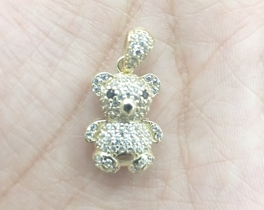 10KT Teddy pendant Real Yellow Gold Diamond cut 2.5mm Bail, 2.7GRM New