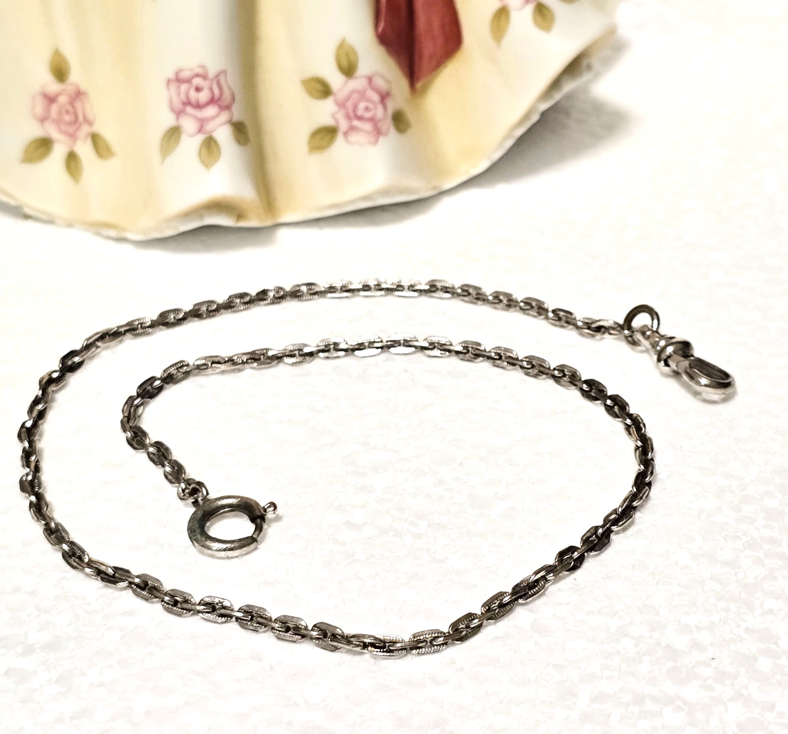 Antique RADIO Watch Chain c.1900-1925 Silver Metal 13 1/2″ Edwardian Accessory