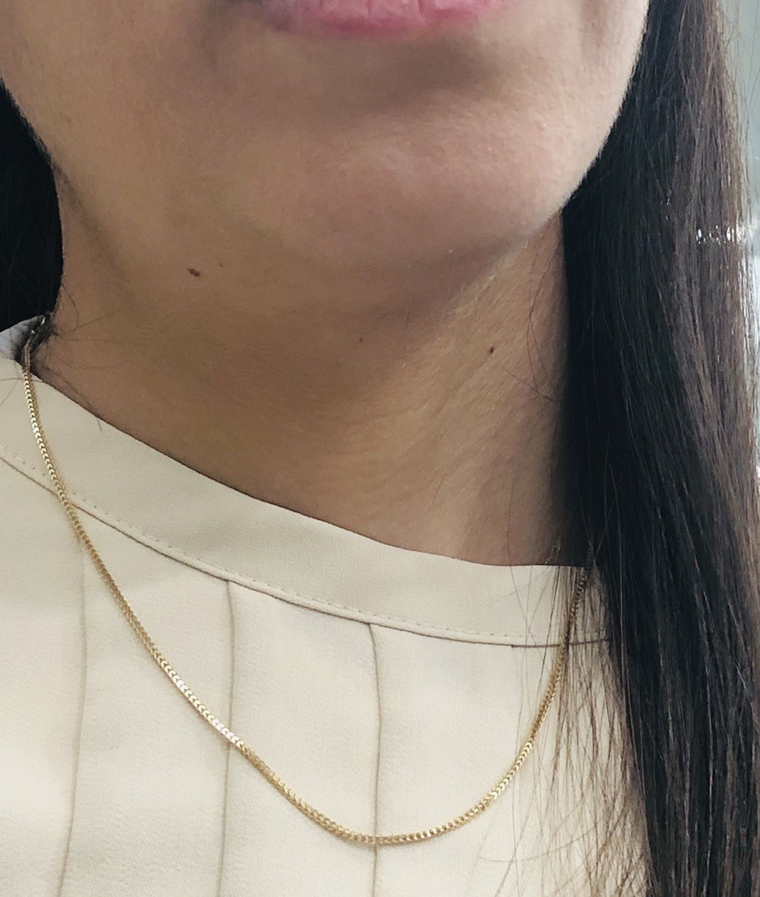 14KT YELLOW GOLD CUBAN BOX NECKLACE 1mm width 16 Inches Long Weight 3.4g-UNISEX