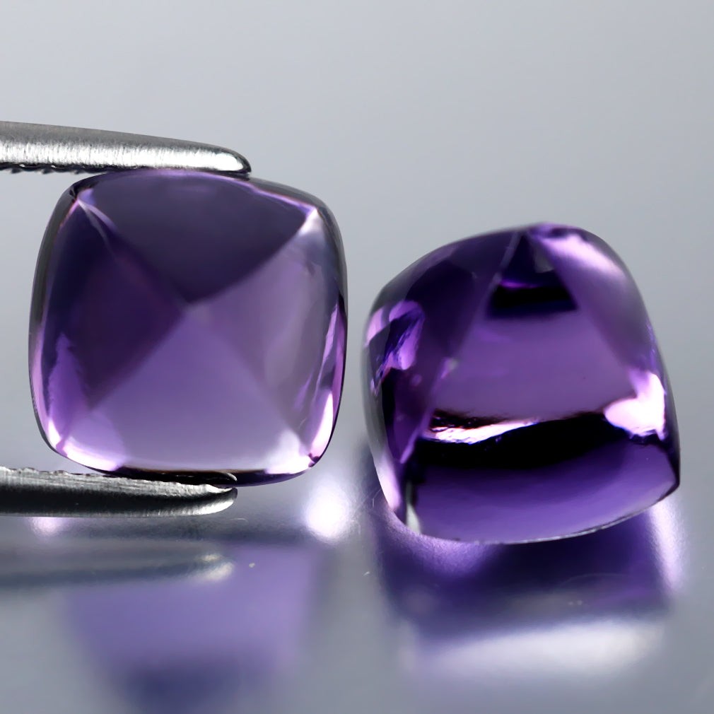 7.26 ct (2pcs) MATCHING PAIR Sugarloaf (8.63 x 8.52 mm) Purple Amethyst