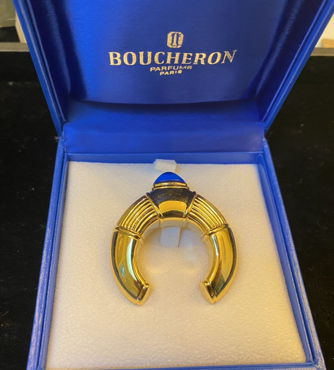 BOUCHERON Pafums Gold tone Jaipur Saphir Perfume Brooch 1994 Boxed LAST ONE