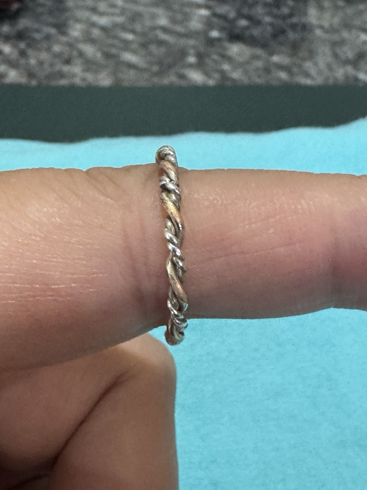 Vintage tiny sliver and gold twisted Ring and Mother of Pearl Pure Brass Box