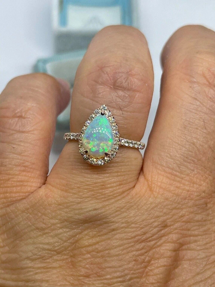 2Ct Pear Lab Created Fire Opal Fancy Engagement Ring In 14K Yellow Gold Plated