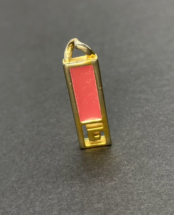 Vintage GIVENCHY G Logo Rectangle Plate Gold Tone Pendant w Pink elegant beauty