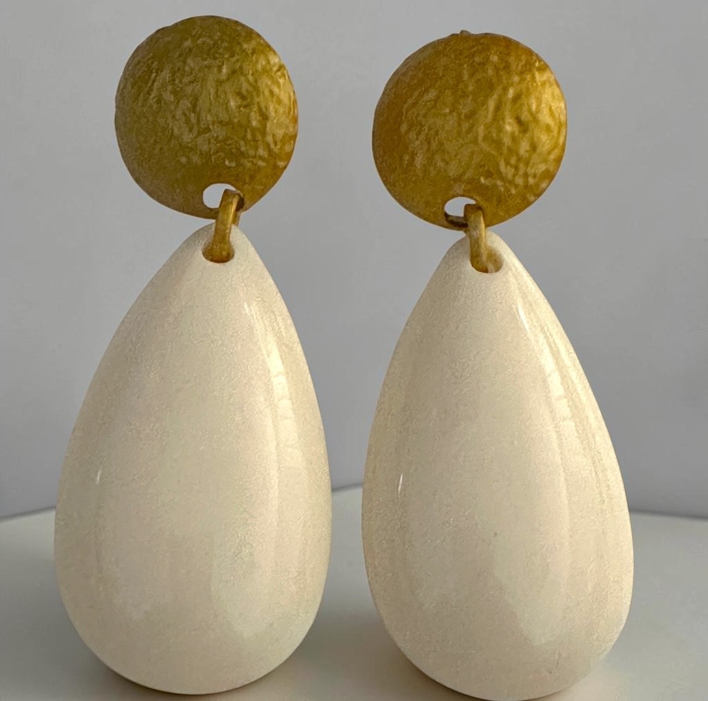 White Resin Teardrop Earrings Gold Stud Statement Drop Dangle Wedding Party Chic
