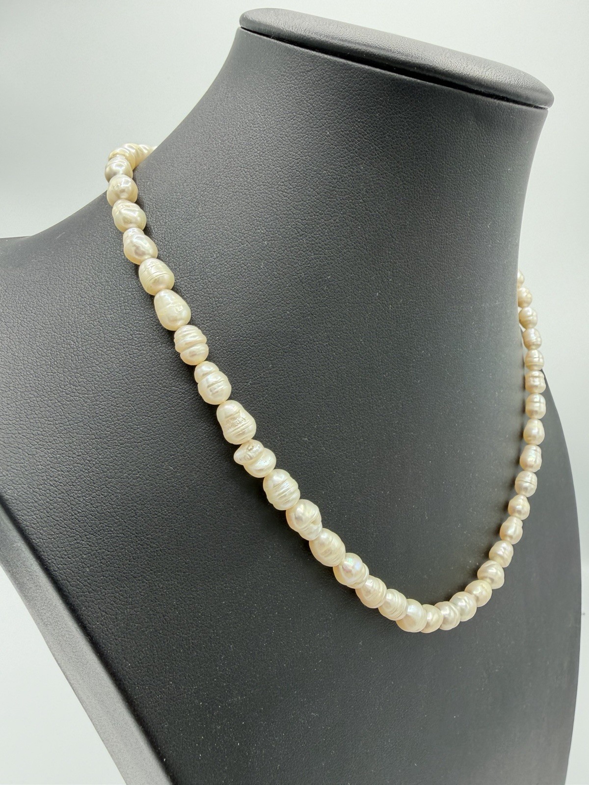 Vintage Baroque Pearl Necklace Strand Large White / Cream Genuine Pearls 19”