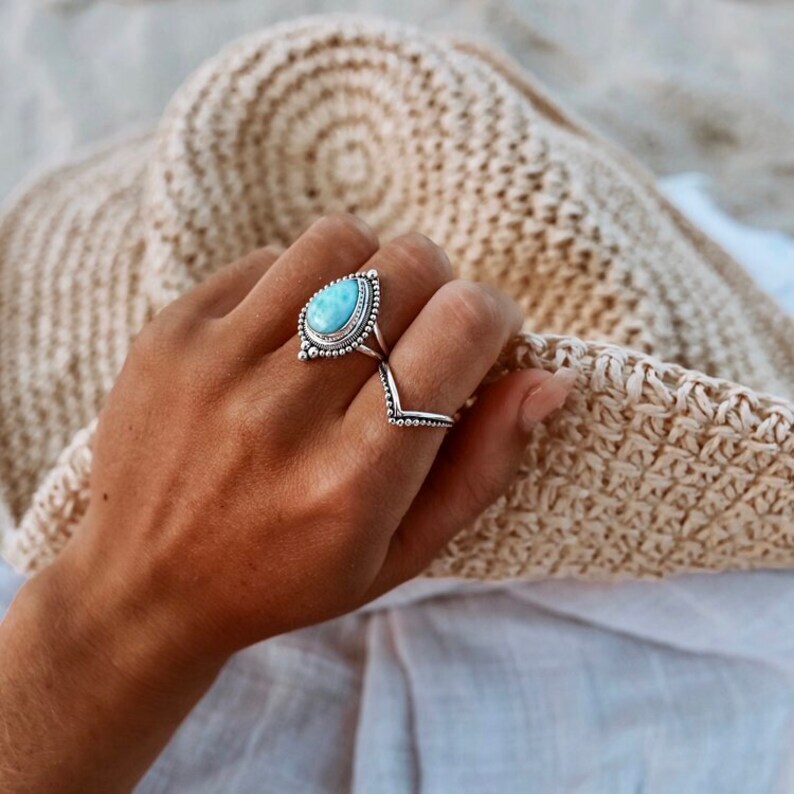 Nice Caribbean Larimar Gemstone 925 Sterling Silver Handmade Ring All Size S-40