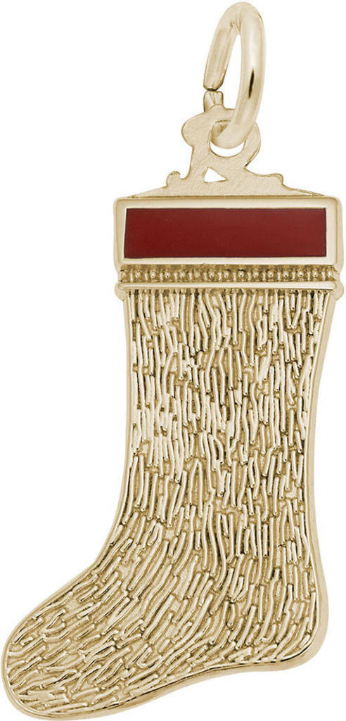 Christmas Stocking Charm w/ Red Enamel Rembrandt 10K or 14K Gold or 925 Silver
