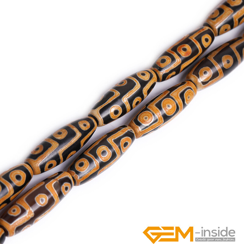 10x30mm Natural Dzi Buddha Tibetan Agate Olivary Rice Jewellery Making Beads 15″