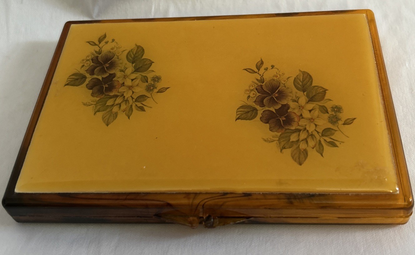 Vintage Faux Tortoise Shell Plastic Slim Travel Compact Jewelry Vanity Case 6”
