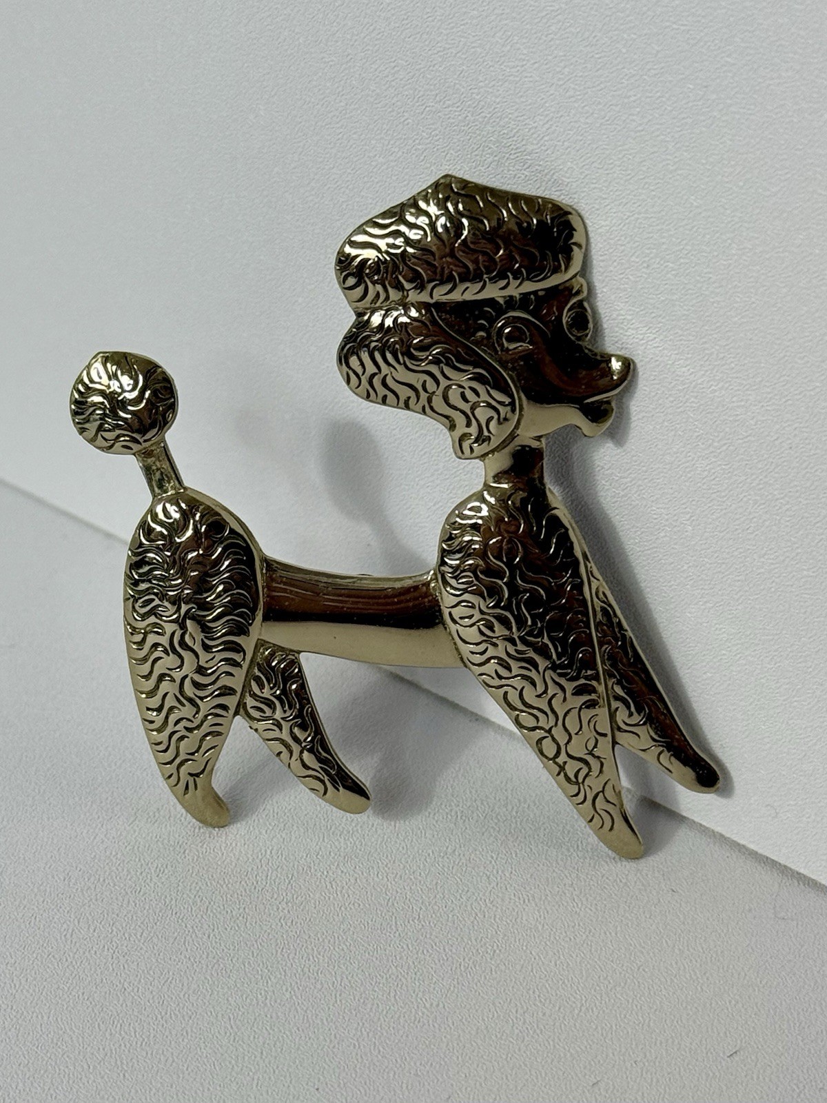 Vintage Bell Trading Nickle Silver Etched Detailed Large Poodle Brooch Pin
