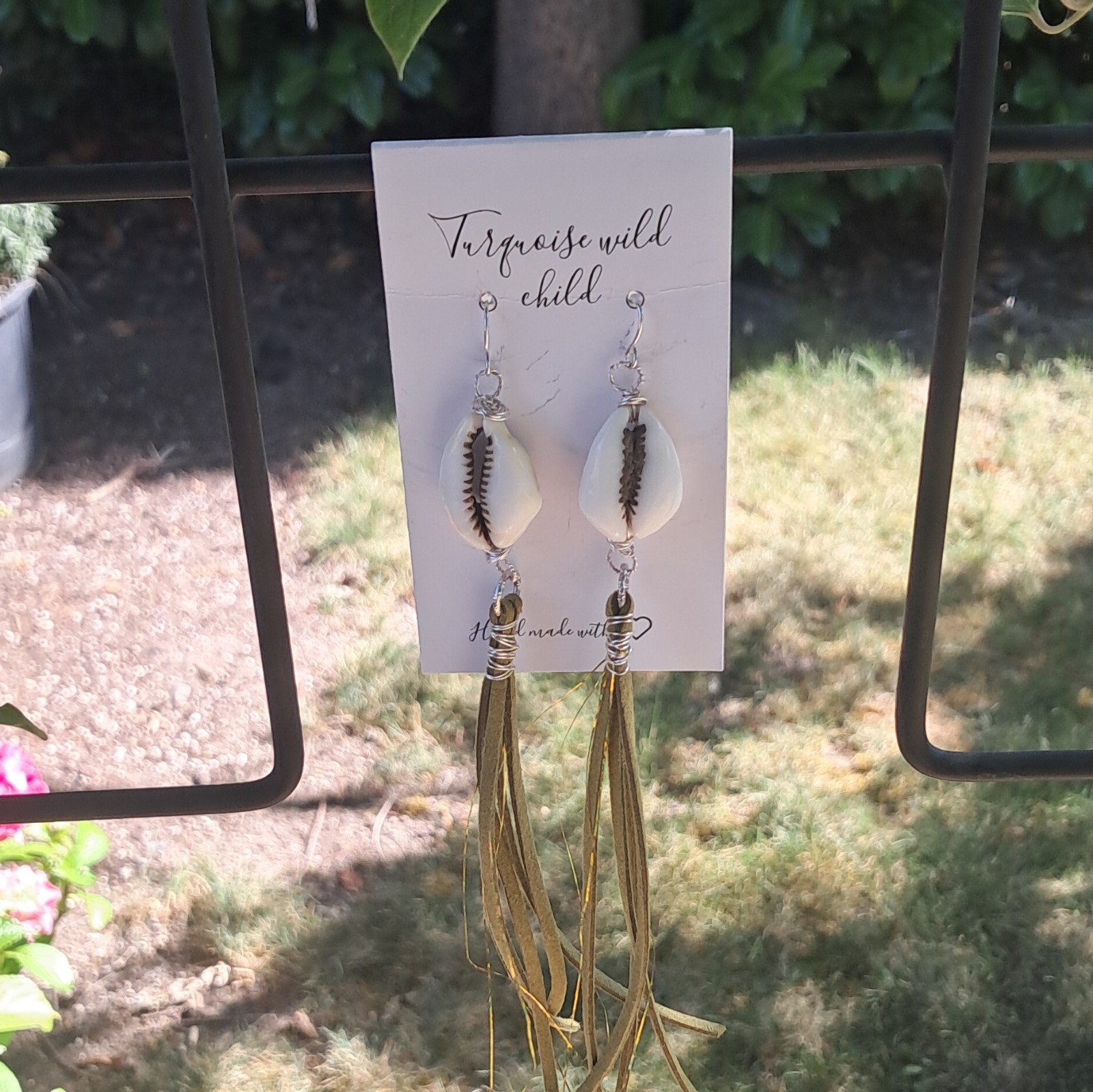 Handcrafted VTG Cowrie Shell Dangle Earrings Silver Hook Long Fringe Tassel Boho