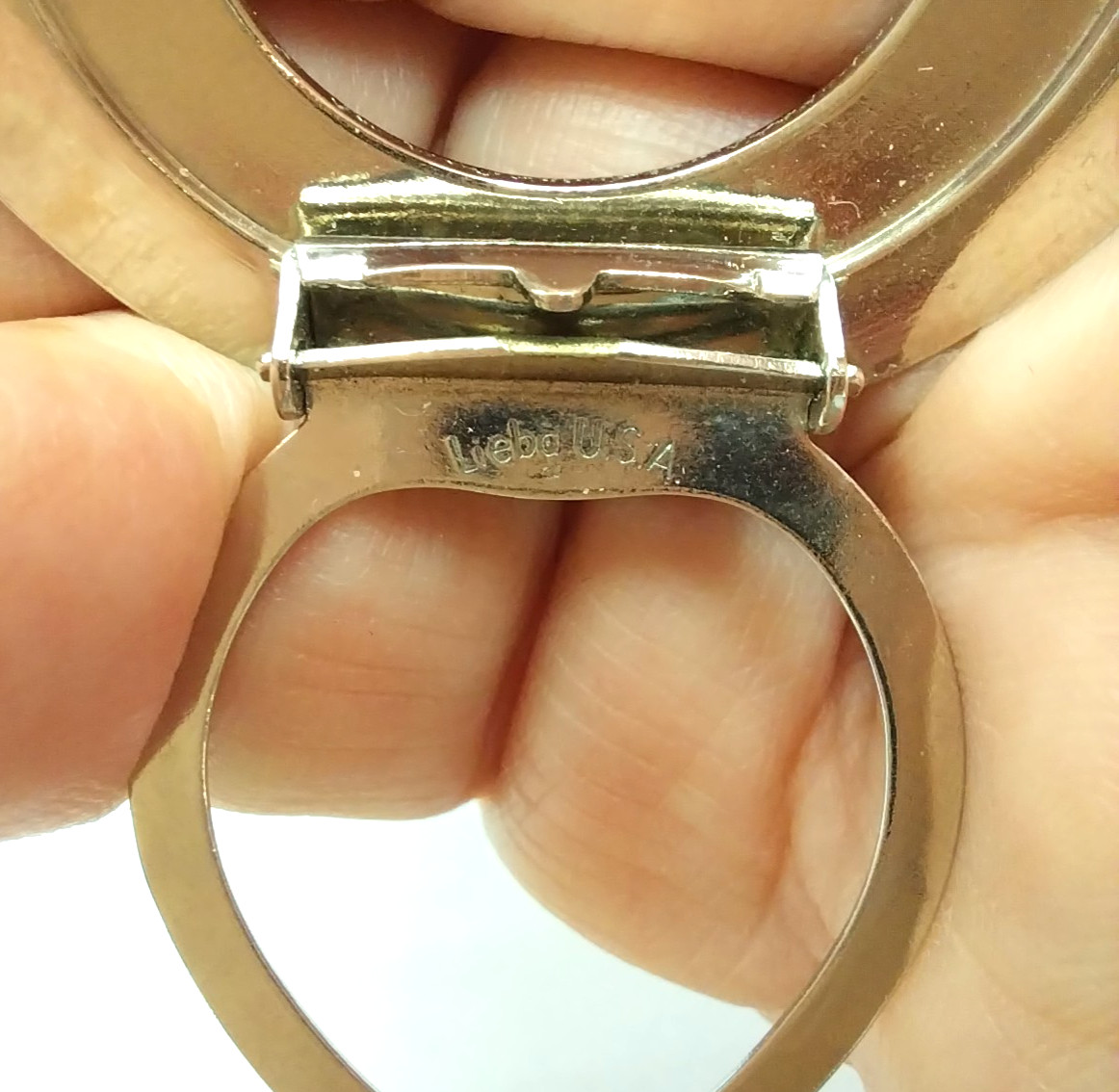 Vtg Lieba USA Multi-Use Double Circle Scarf Clip Textured Silver Tone 1.5″ Dia.