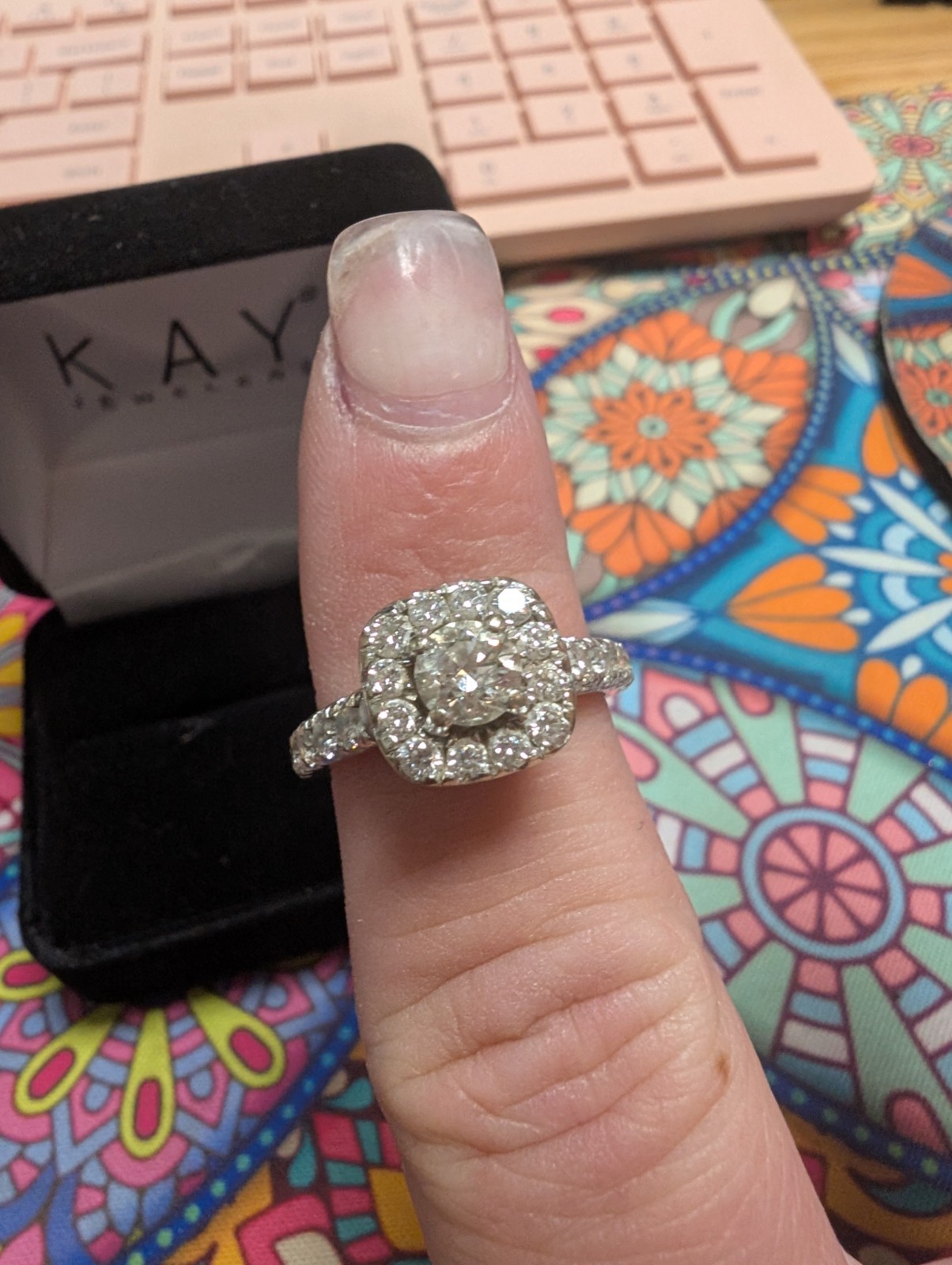 Kay Jewelers 14K White Gold Halo Round Diamond Engagement Ring 1.58 TDW Size 7