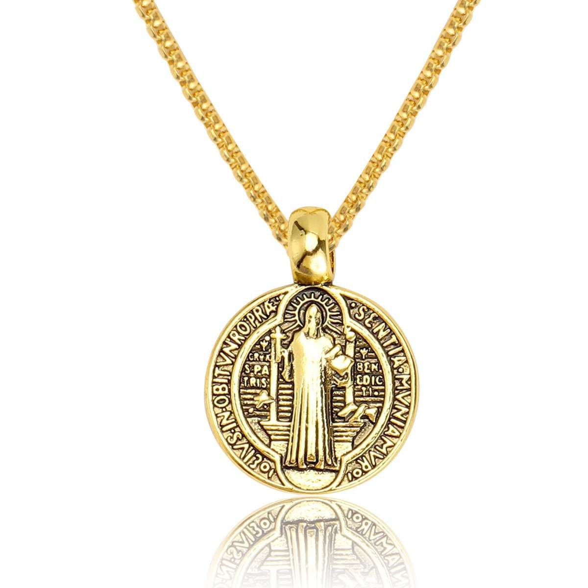 Saint St Benedict Medal Necklace Pendant Stainless Steel Crucifix Cross Exorcism