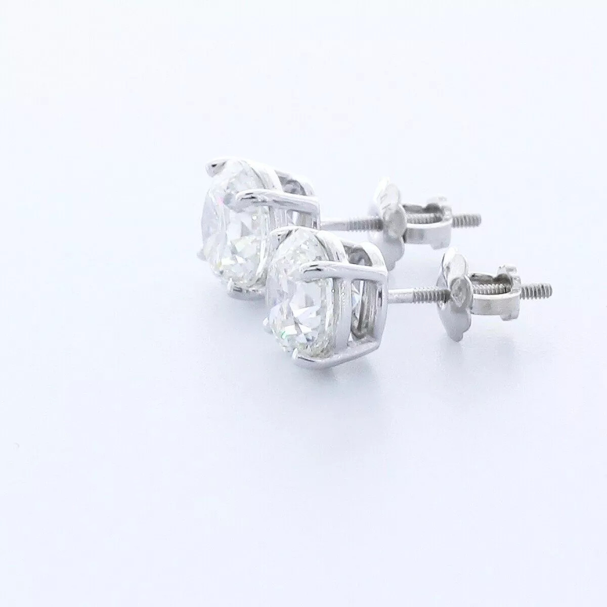 Solid 14K White Gold Stud Earrings Classic 3.75 CT Round Natural Diamond F SI2
