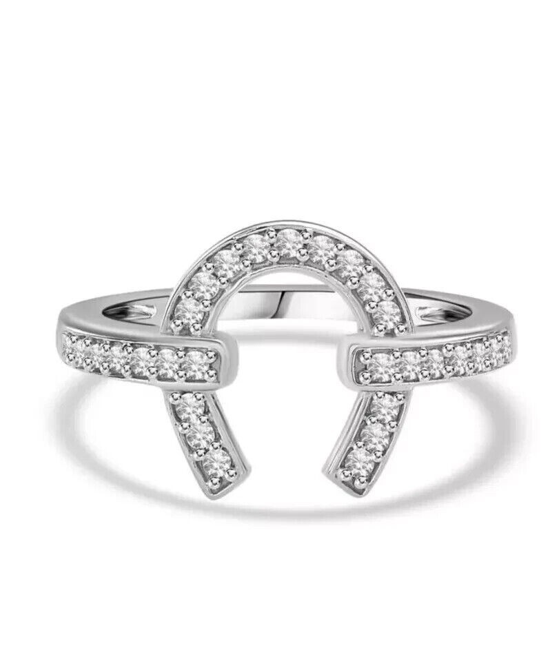 Horseshoe Engagement Women’s Ring 1Ct Simulated Diamond In 14K White Gold Plated